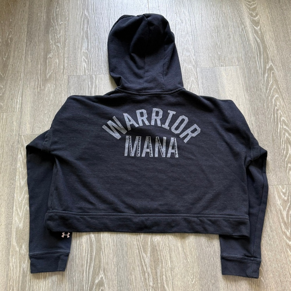 Under Armour Project Rock Terry Hoodie Cropped Oversized 1/4 Zip Womens MD Black
